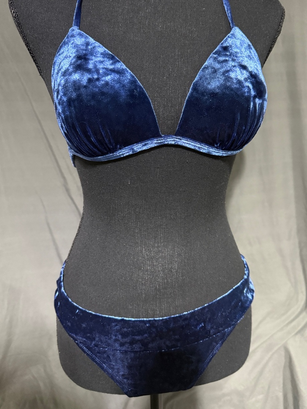 GB girls Velvet Triangle Bikini Set - Navy Blue